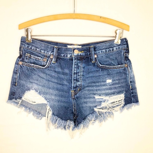 Free people we the free, distressed, fringed button, fly denim shorts - Picture 2 of 11